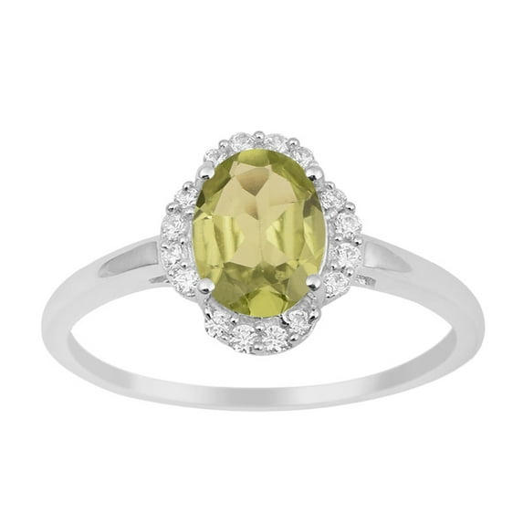 8X6MM Oval Shape Peridot Gemstone 925 Sterling Silver Solitaire Accents Women Promise Ring