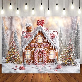 8X6ft Christmas Gingerbread House Backdrop Winter Snowflake Photo Backdrop Xmas Tree Gingerbread House Christmas New Year Holiday Photograph Decorations Candyland Themed Banner Photo Booth Props