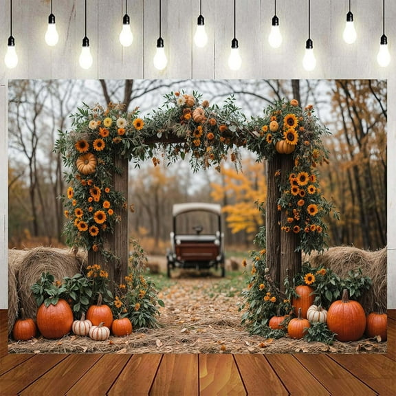 8X6ft Fall Thanksgiving Backdrop - Thanksgiving Pumpkin Autumn Forest Scenery Backdrop for Photography Maple Leaves Farm Harvest Photo Background Booth Banner Party Decorations Photo Booth Props