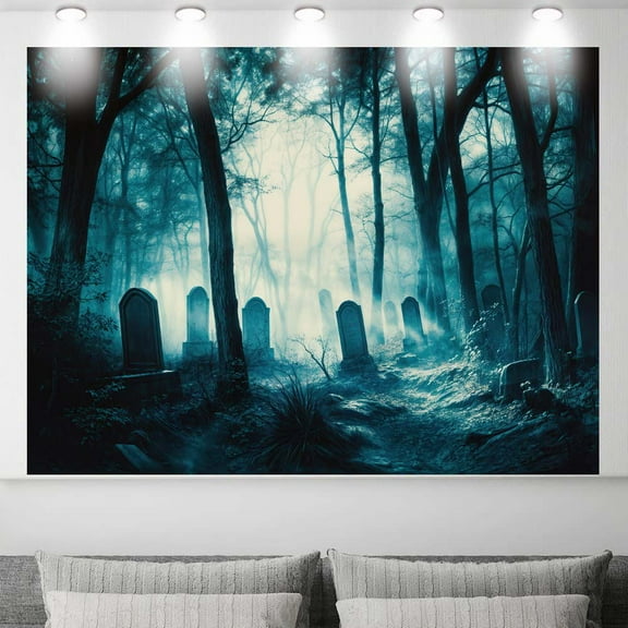 8X6ft Haunted Mist Forest Backdrop Mysterious Foggy Dark Forest Cemetery Creepy Scene Scary Trees Foggy Woods Twilight Misty Camping Themed Photography Backdrop Studio Props