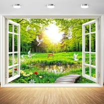 8X6ft Spring Garden Window Backdrop for Photography Floral Forest Nature Landscape Photo Background Flowers for Portrait Photoshoot, Wedding, Baby Shower, Birthday Party, Studio Decor