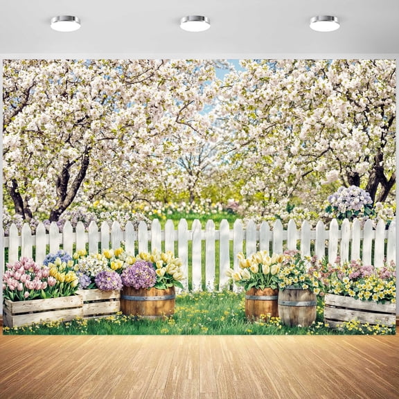 8X6ft Spring Photography Backdrop Flowers Floral Natural Scenery Forest Tree Photo Backdrop Background for Children Birthday Wedding Baby Shower Party Studio Portrait Decor Photobooth Prop