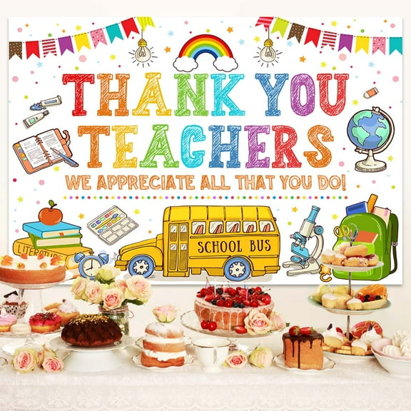 8X6ft Thank You Teacher Appreciation Backdrop -"We Appreciate You" Classroom Banner for Back to School & Teacher’s Day, Colorful School Decorations Teachers Day Party Supplies