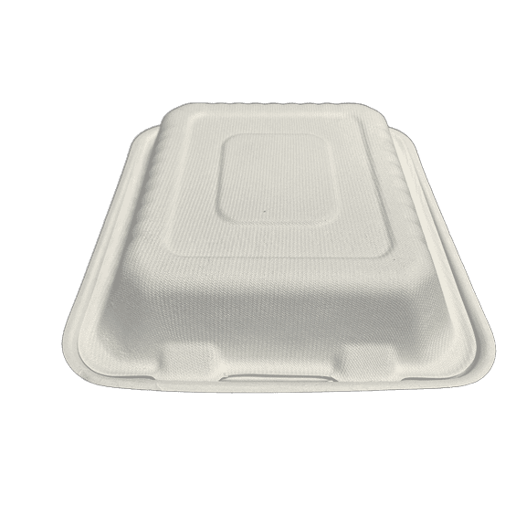 8X8" 3-COMP HINGED WHITE PAPER BOX, MICROWAVABLE, NATURAL BAGASSE