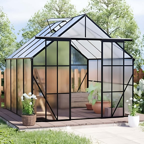 8 ft x 8 ft Double Heavy Duty Polycarbonate Walk-in Greenhouses,Raised Base,Aluminum for Garden Plants