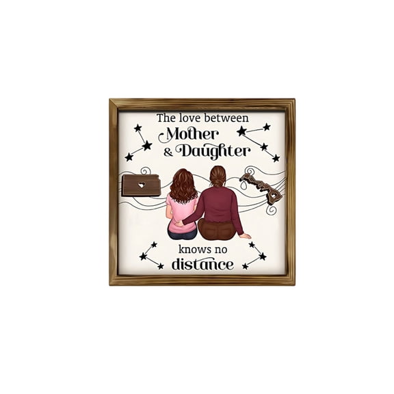 8X8 Inch Double-Layer Wooden Picture Frame, Heartwarming Mother & Daughter Holding Hands Design With Exquisite Pattern Decor, Wall-Mounted Or Tabletop Display For Home Bedroom,B