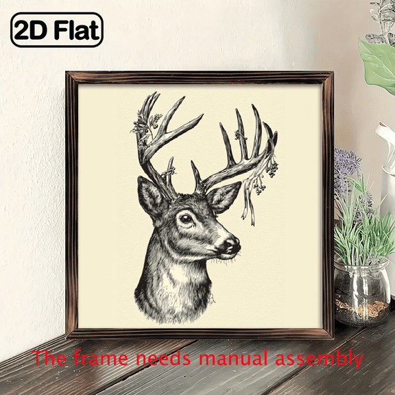 8X8 Inch Wooden Sign Featuring a Rustic Deer Head, Perfect for Home Decor in Living Rooms Or Bedrooms. This Nature-Inspired Hunting Theme Wall Art Comes with a Wooden Frame And Is Easy to Mount