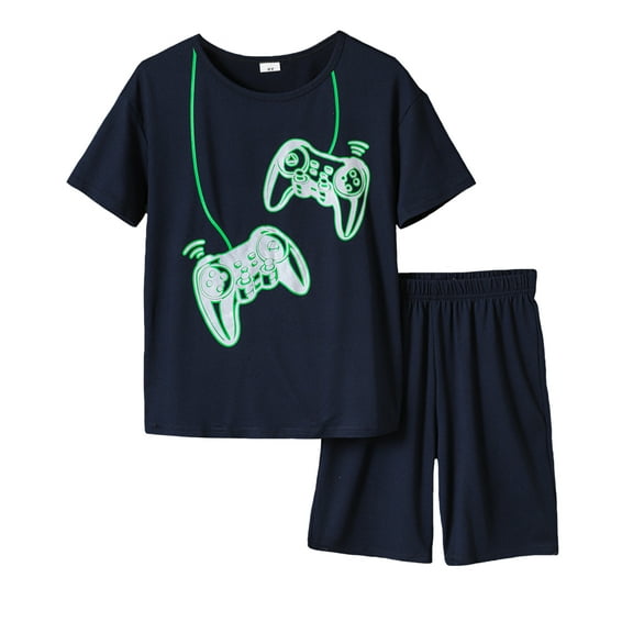 8Y Big Boys Clothes 8Y Boys 2PCS Summer Outfits Set Crew Neck Big Boys Short Sleeve Top Shorts Set Black