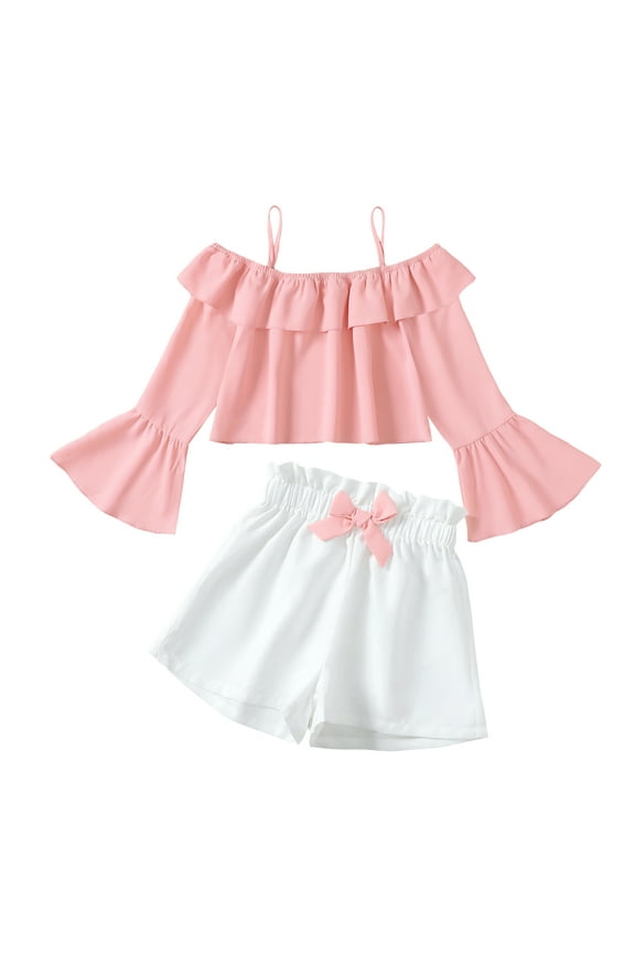 8Y Big Girls Clothes Big Girls Outfits 9 Years Big Girls Half-Sleeve Solid Color Suspender Top Shorts 2PCS Girls Summer Clothing Set Pink