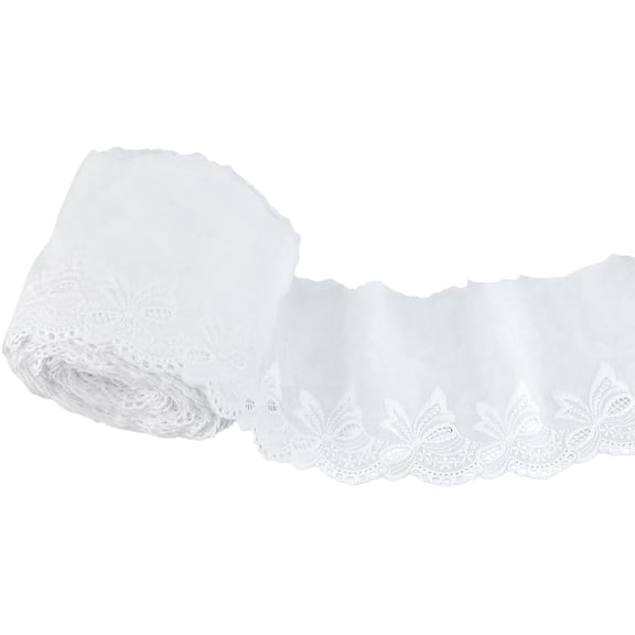 8Yards Cotton Eyelet Lace Trim 4-1/2 inch Wide White Cotton Lace Ribbon Embroidery Scalloped Laces Bowknot Pattern Laces Trim
