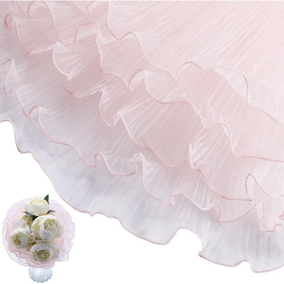 8Yds Pink Floral Bouquet Packing Paper Ruffle Flower Wrapping Mesh Paper Wrinkled Translucent Wavy Net Yarn Organza Fresh Wrappers Florist Supplies for Christmas Valentine's Day Pink DIY