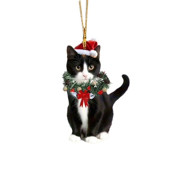 8cm 2D Acrylic Cat Christmas Ornament, Double-Sided Print Cute Kitten Hanging Pendant with String for Xmas Tree, Car Rearview Mirror, Bag & Holiday Party Decor