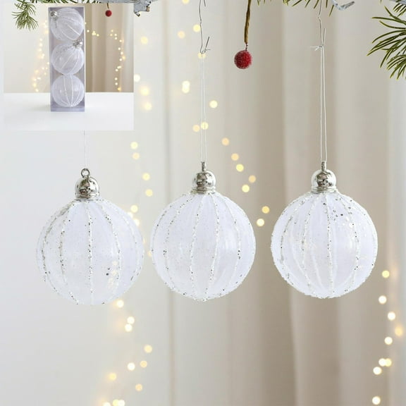 8cm Christmas Balls, Plastic Hanging Ornaments in Gift Box, Holiday Decoration Set for Christmas Tree, Wreaths, Home, Party, DIY Arrangement, Festive Tree Pendants White