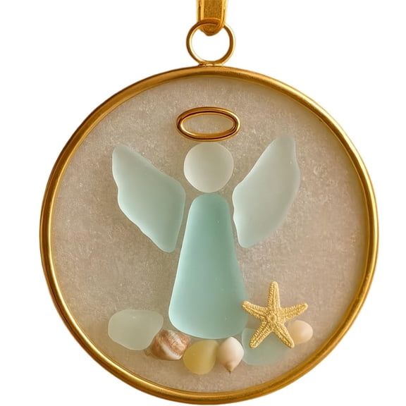 8cm Clear Sea Glass Angel Ornament, Handmade Glass Hanging Pendant, Christmas Tree Charm, Transparent Decor for Holiday Wall Window Home Party Decoration