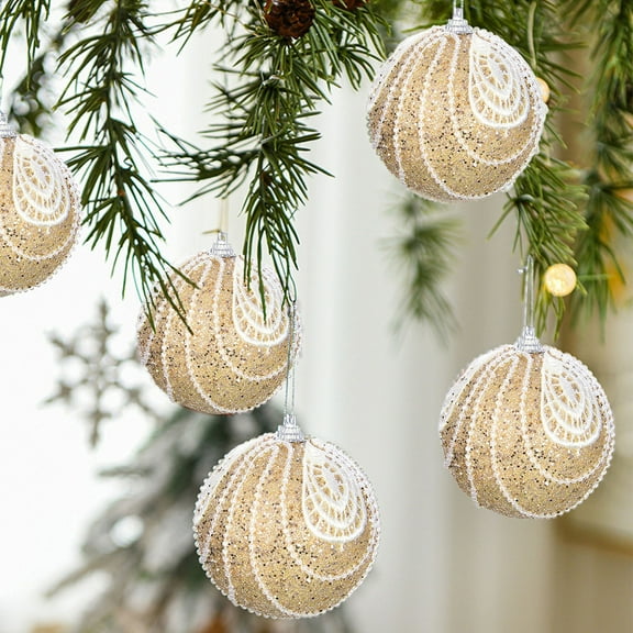 8cm Lace Beaded Flocked Christmas Balls - Christmas Tree Hanging Ornaments, Small Pendant Xmas Decor for Christmas Tree Decoration, Multicolor