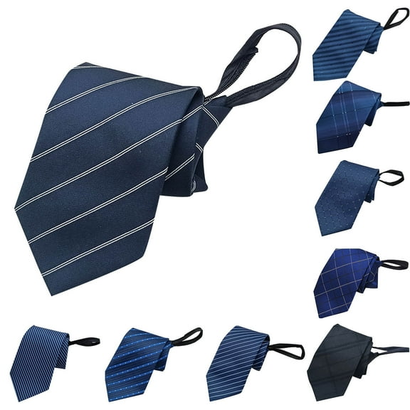 8cm Men's Adjustable Easy Pretied Tie Fashion Business Formal Solid Color Polyester Silk Lazy Zipper No Knot Tie Gray