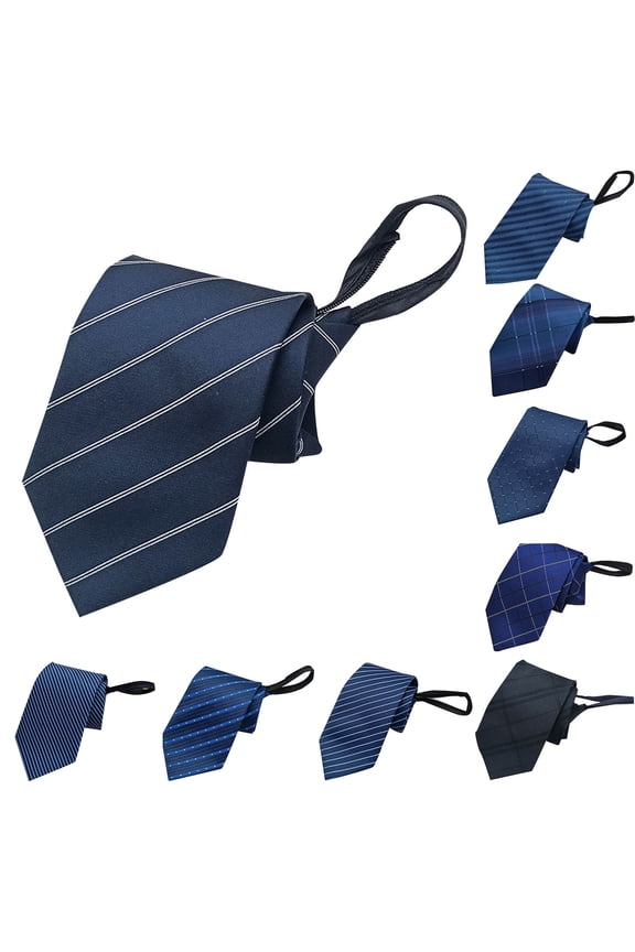 8cm Men's Adjustable Easy Pretied Tie Fashion Business Formal Solid Color Polyester Silk Lazy Zipper No Knot Tie Gray