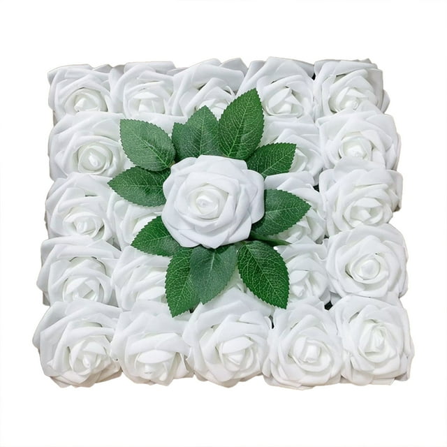 8cm Rose Rose Plus Leaf Belt Rod 25 Flowers Packed Pe Rose Head white