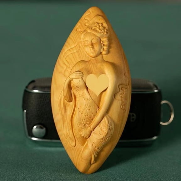 8cm Small Leaf Boxwood Carved Beauty Figurine Handheld Ornament Solid Wood Wenwan Handicraft for Women