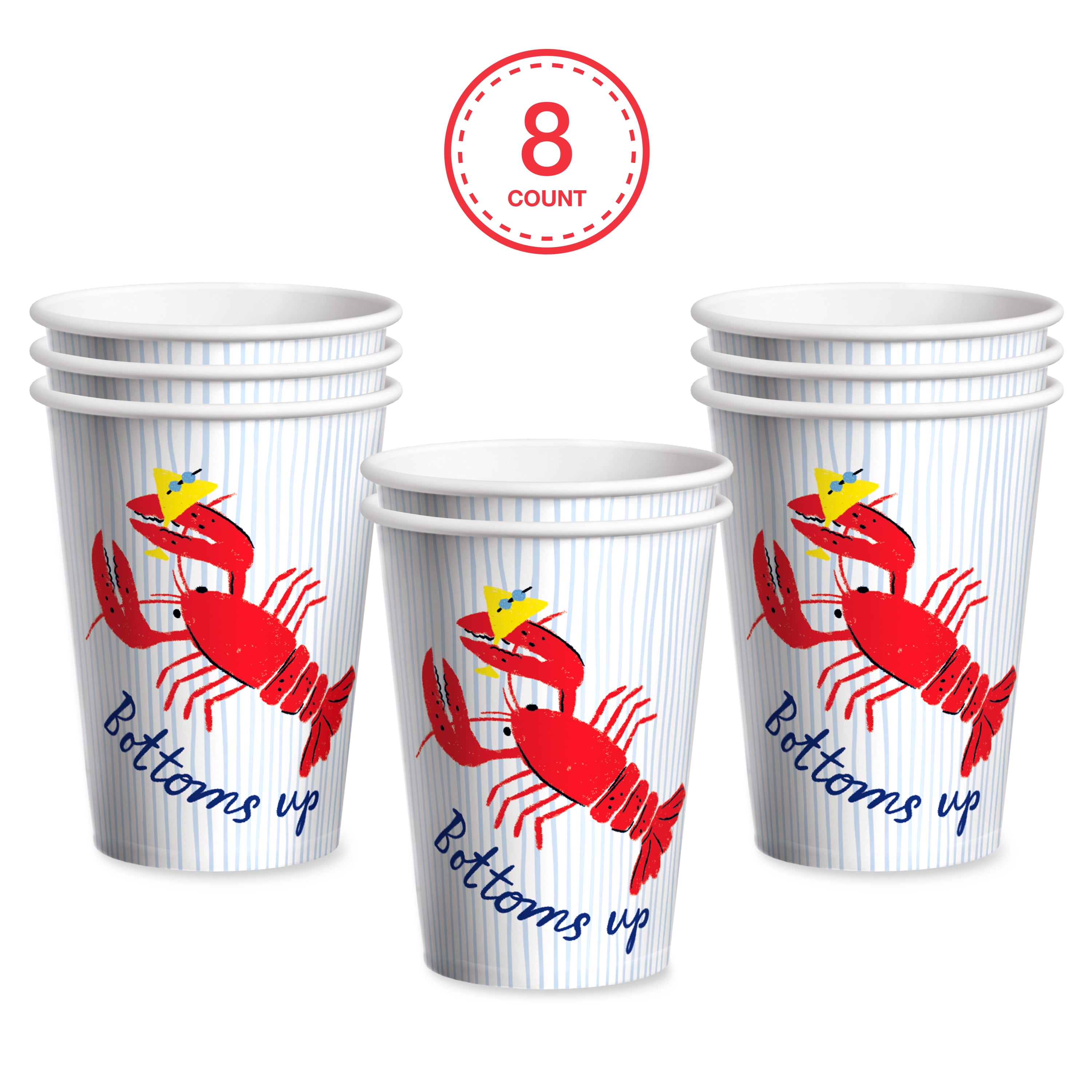 Bright Tides Bottoms Up Disposable Paper Cups, 9 oz, Multicolor, 8 Count, by Way To Celebrate