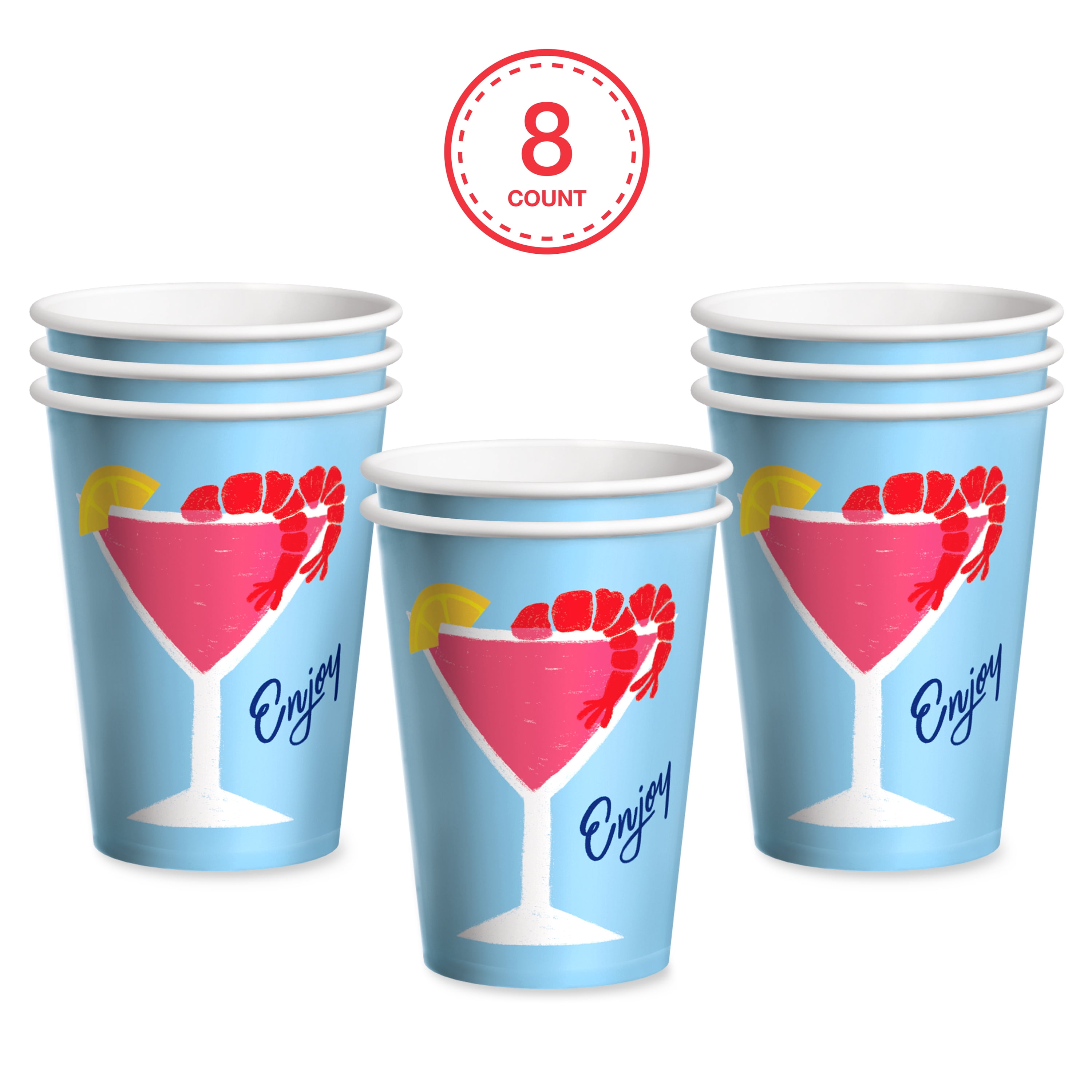 Bright Tides Enjoy Disposable Paper Cups, 9 oz, Multicolor, 8 Count, by Way To Celebrate