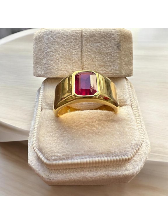8ct Emerald Cut Natural Red Ruby Gemstone 925 Sterling Silver Handmade Solitaire Engagement Wedding Men's Ring