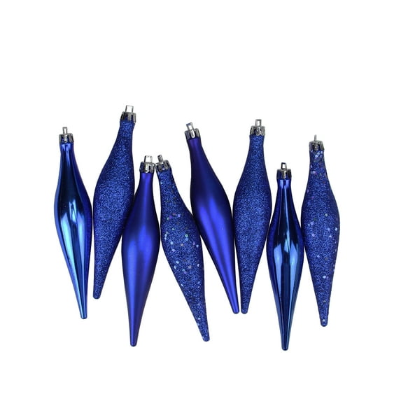 Northlight 8ct Royal Blue 4-Finish Shatterproof Finial Drop Christmas Ornaments 6"