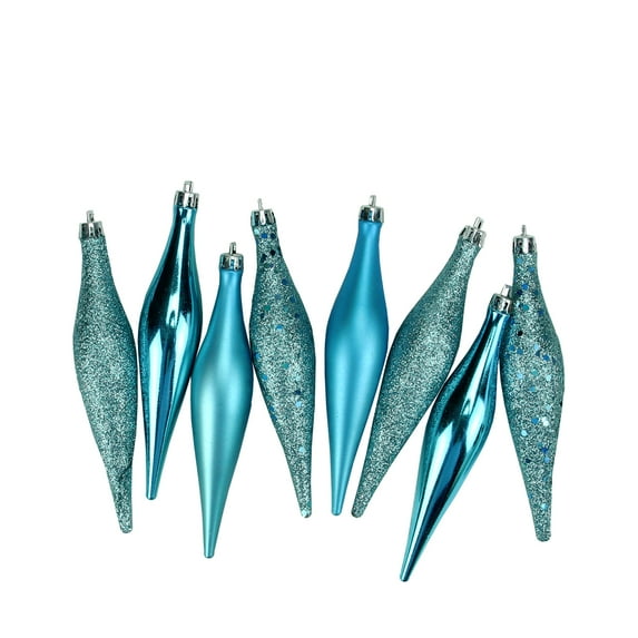 Northlight 8ct Turquoise Blue 4-Finish Shatterproof Christmas Finial Ornaments 5.5"