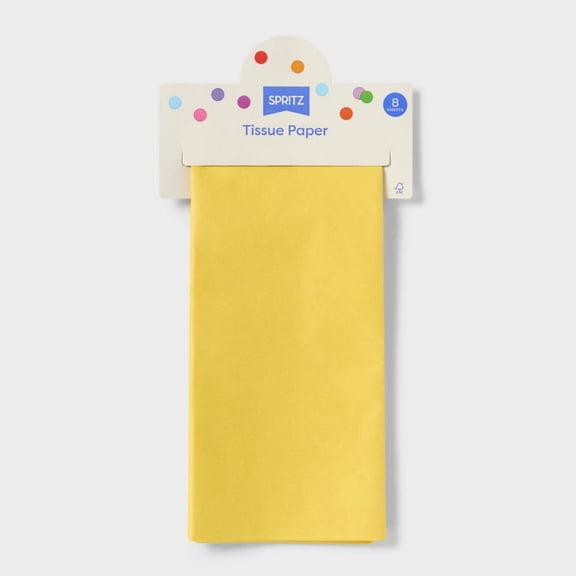 8ct Tissue Paper Yellow Solid Pattern, All Occasions, Easter, 16.5" x 24", Gift Packaging Accessories