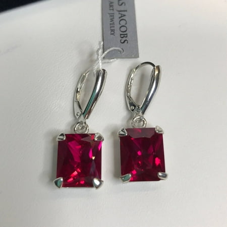 8ctw Emerald Cut Ruby Sterling Silver Drop Dangle Earrings Leverback Fine Trending Jewelry Gift July