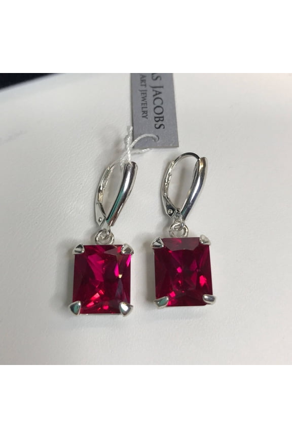 8ctw Emerald Cut Ruby Sterling Silver Drop Dangle Earrings Leverback Fine Trending Jewelry Gift July