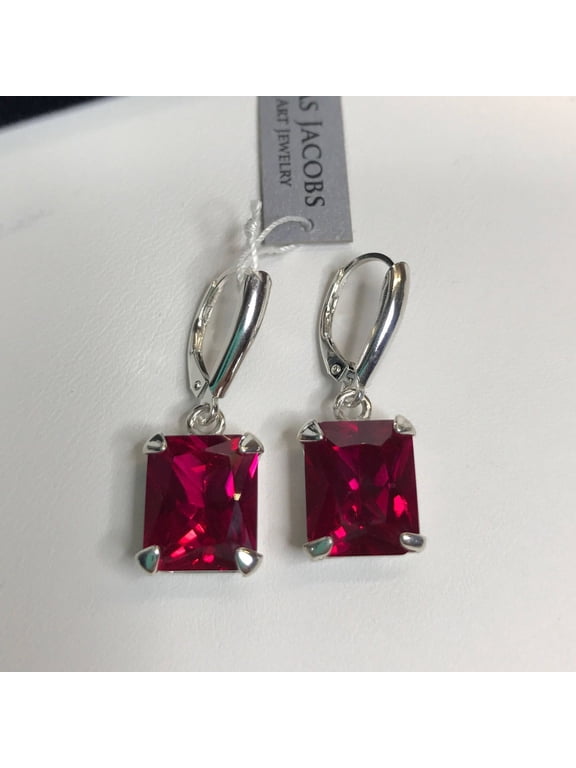 8ctw Emerald Cut Ruby Sterling Silver Drop Dangle Earrings Leverback Fine Trending Jewelry Gift July