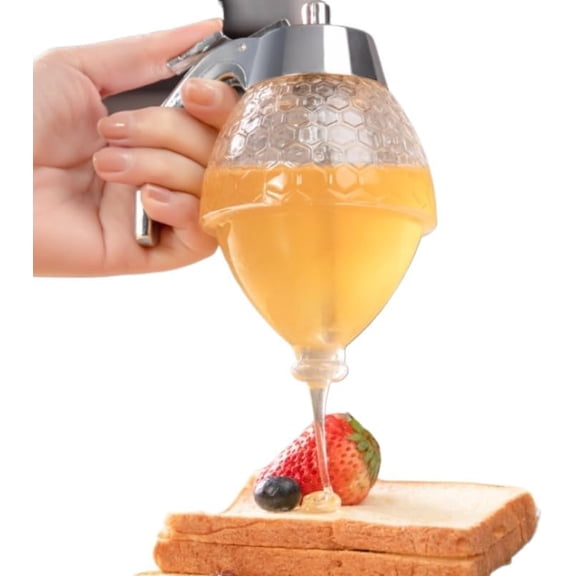 8fl oz Honey Dispenser with Stand No-Drip Chrome-Plated ABS Lid, Honeycomb Design Jar for Honey, Maple Syrup