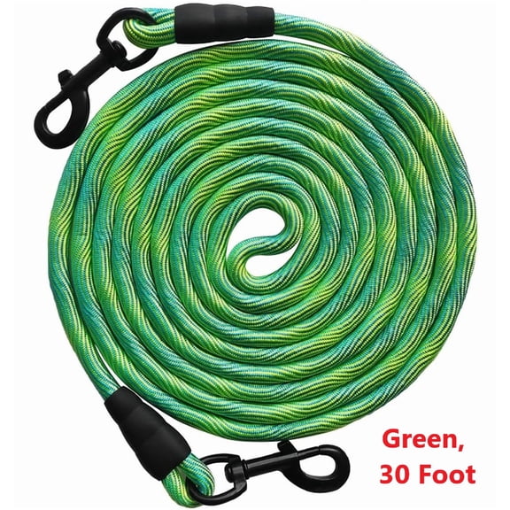 8ft 12ft 20ft 30ft 50ft 75ft Dog Tie-Out Long Tether Rope Leash, Outdoor Yard Leash- Large Medium Small Dogs Training, Playing, Camping, Backyard (Green, 30 Foot)