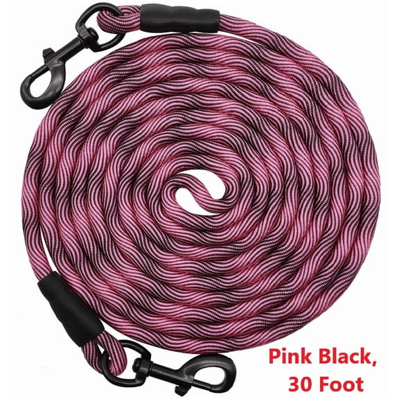 8ft 12ft 20ft 30ft 50ft 75ft Dog Tie-Out Long Tether Rope Leash, Outdoor Yard Leash- Large Medium Small Dogs Training, Playing, Camping, Backyard (Pink Black, 30 Foot)