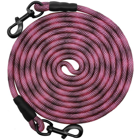 8ft 12ft 20ft 30ft 50ft 75ft Dog Tie-Out Long Tether Rope Leash, Outdoor Yard Leash- Large Medium Small Dogs Training, Playing, Camping, Backyard (Pink Black, 8 Foot)