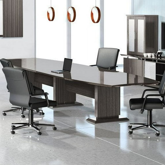 8ft - 16ft Modern Designer Conference Room Table and Chairs Set (14ft Table & 12 Chairs (Chrome Base), Textured Mocha)