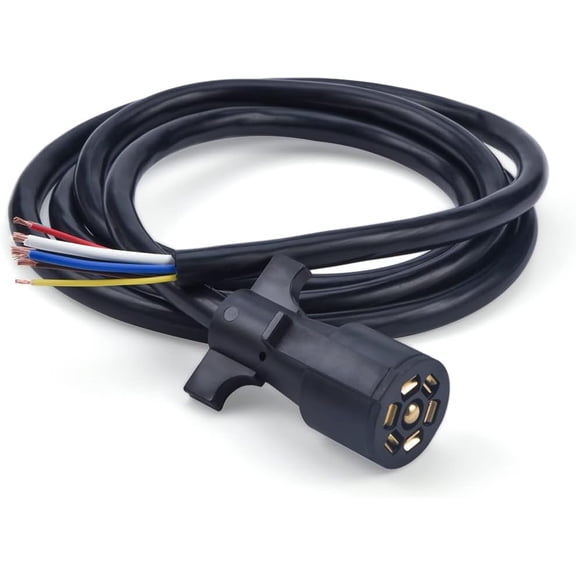 8ft 7-Way Trailer Plug Cord Wiring Harness [7-Pin Trailer Wire Cable] [Brake & Light Control] [10-14AWG] 7 Prong Trailer Light Cord Wiring Connector for RV