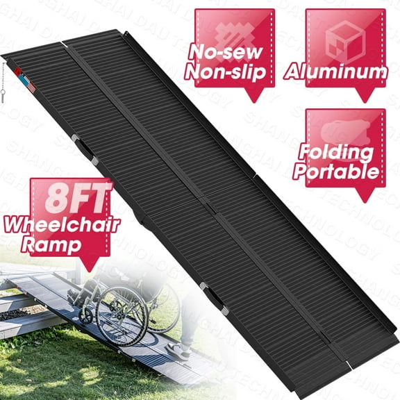 WHALEMOTOR 8ft Aluminum Multi-Folding Wheelchair Scooter Mobility Ramp Portable Non-Slip