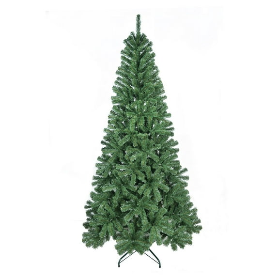 8ft Artificial Christmas Tree PVC Fireproof Hinged Auto-Open Flocked Tree Full Realistic Holiday Decoration Indoor Outdoor