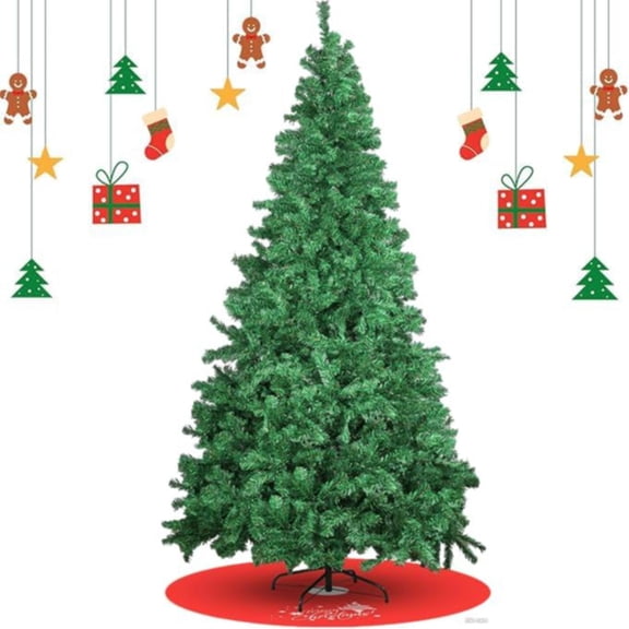 8ft Artificial Christmas Tree, Unlit Hinged Xmas Full Tree with 1300 PVC Branch Tips, Foldable Metal Stand, Easy Assembly, Indoor Holiday Party Office Home Store Decor, Green