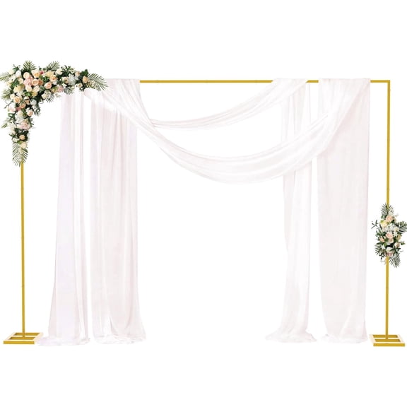 8ft Backdrop Stand Heavy Duty with Base, Golden Portable Adjustable Pipe And Drape Backdrop Stand Kit, Square Metal Arch Party Frame for Wedding Birthday Parties Banquet Decorations