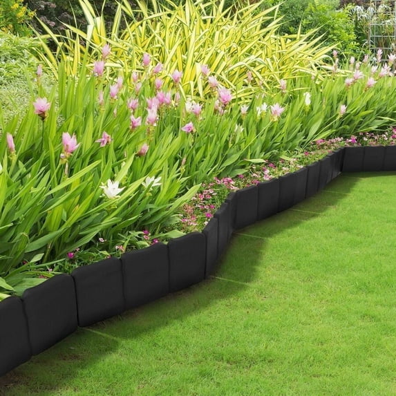 8ft Black Faux Stone Rock Look Flower Bed Border Garden Edging Easy Install
