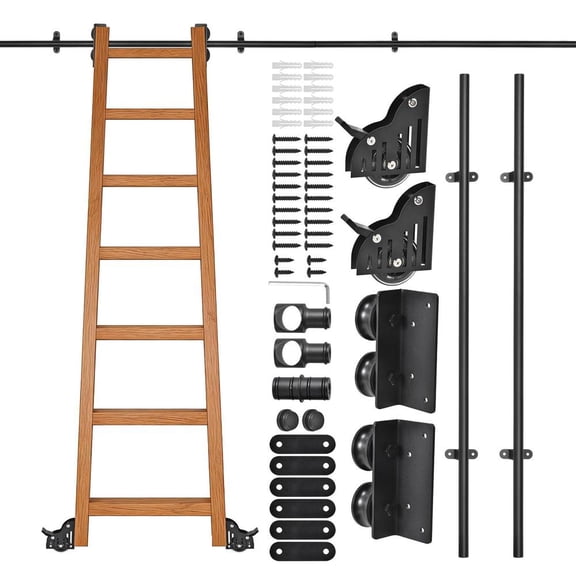 8ft Black Telescopic Roller Hardware on Sliding Library Ladder, Bottom Wheel with Brakes,Without a ladder