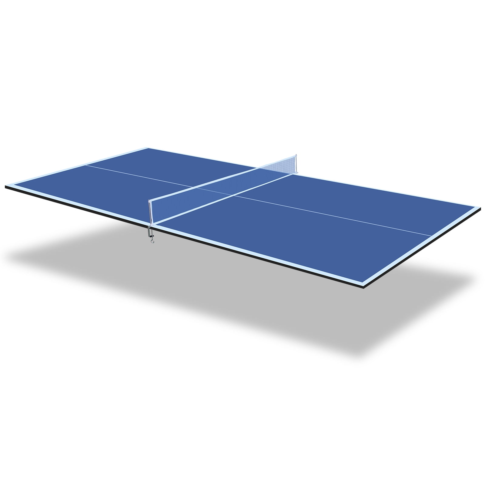 8ft Blue Foldable Ping Pong Conversion Top, 12MM MDF Portable Table Tennis Top with Net & 12 EVA Pads, Single Side Upright for Indoor Games
