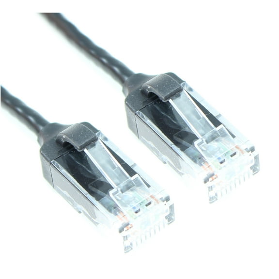 8ft Cat6 SLIM Ethernet RJ45 Patch Cable, Stranded, Snagless Booted, BLACK