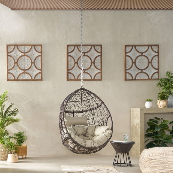 8ft Chain Hanging Chair - , Comfortable Teardrop Design, Spill Cushions, Khaki + Brown, 24.9”d X 45.5”h, Professional Installation Seat Teardrop, Water- Requires