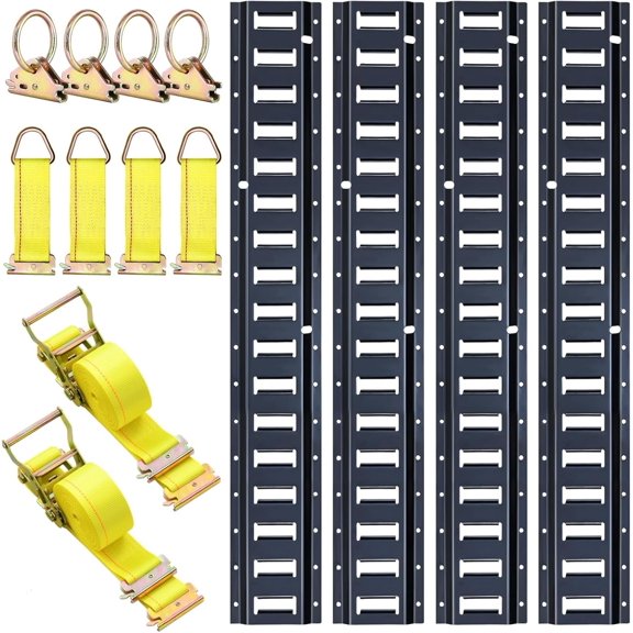 8ft E Track Rail Tie-Down Kit - 4 Pack 8' Etrack Rails & 10 Cargo Trailer Accessories for , , Garages, Trailer Tie Down System
