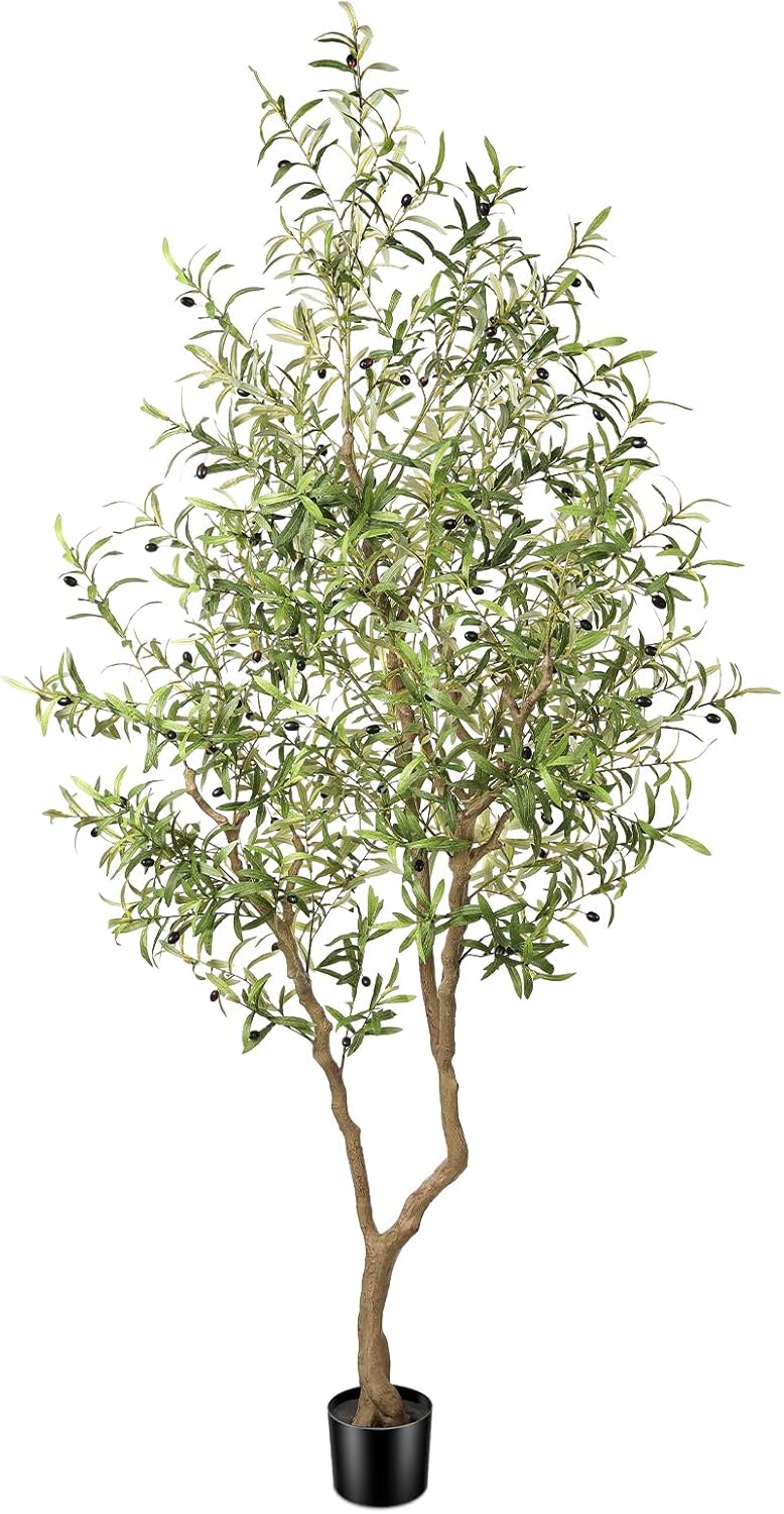 CETRD 8FT Faux Olive Tree With Realistic Trunk - 2 Pack Artificial Indoor/Outdoor Tree With 1574 Leaves