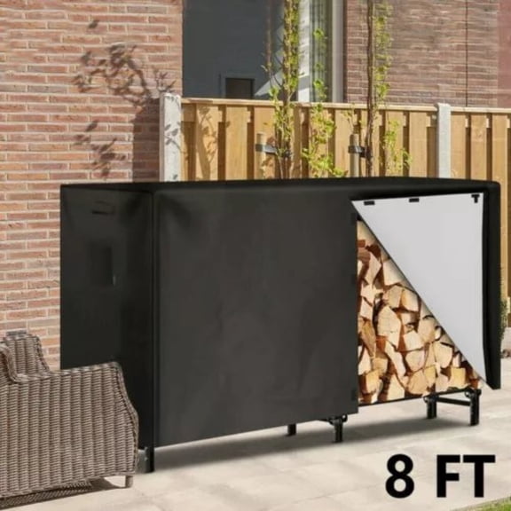 8ft Firewood Log Rack Cover  Heavy-Duty Waterproof Outdoor Wood Rack Protector, Universal Fit for Standard 8ft Wood Holders